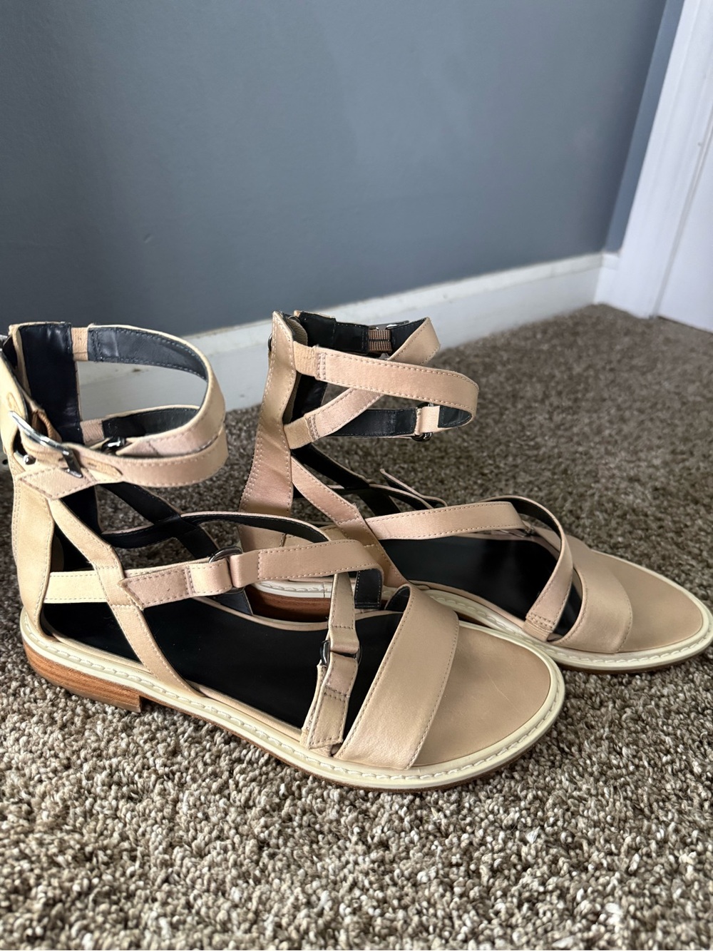 Tibi Beige Strappy Ankle Wrap Sandals